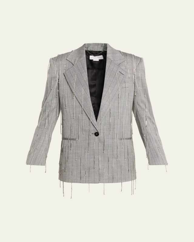 Pinstripe Rhinestone Embroidered Oversized Blazer